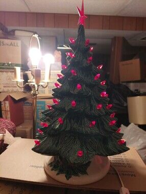 Vintage Light UP Ceramic Christmas TREE + MUSIC BOX
